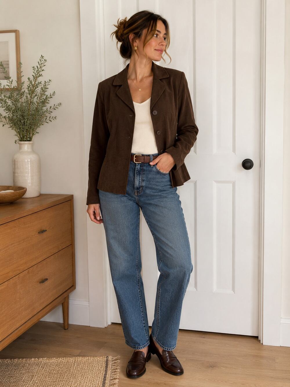 Requirements Brown Faux Suede Tailored Blazer Jacket Large ✨